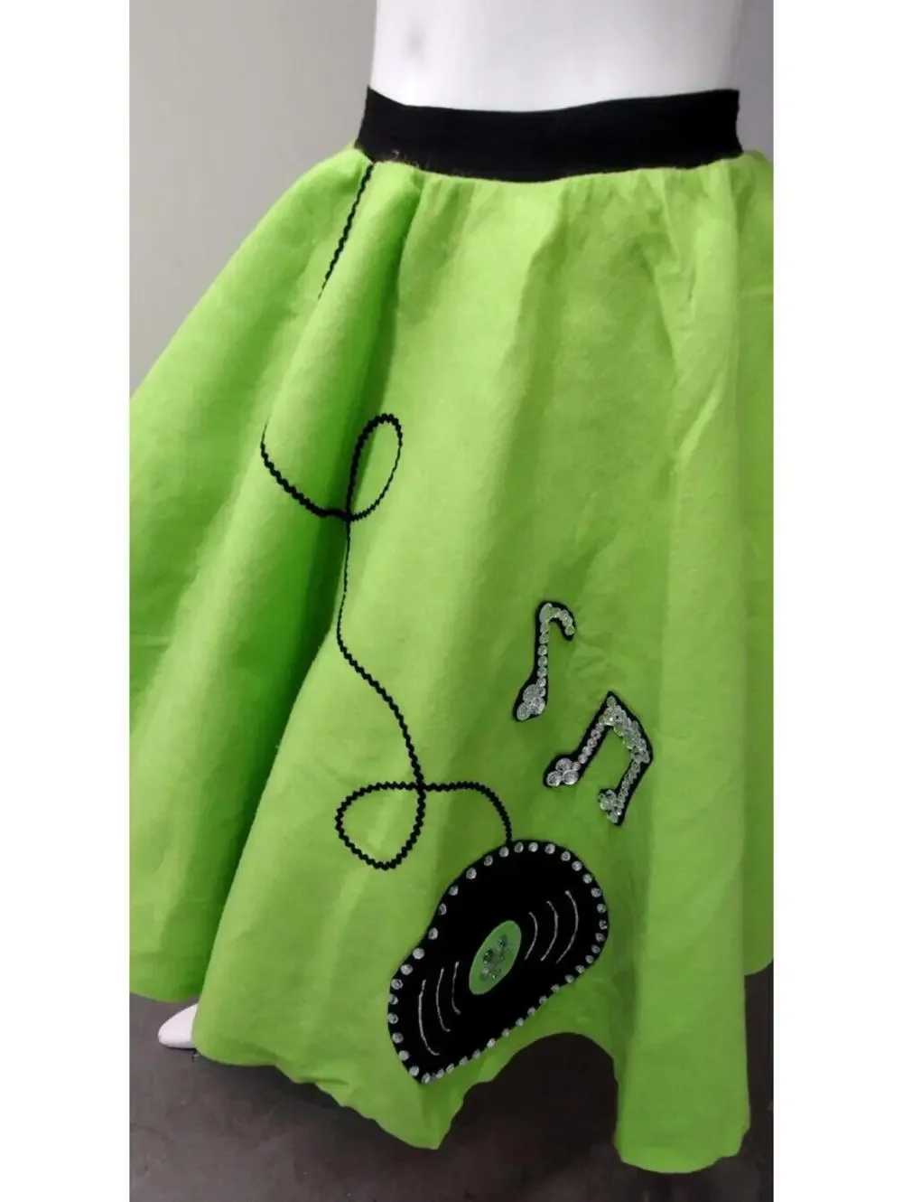 Rockabilly Cosplay Green Neon Full Circle SKirt Size 25 in xs Bejeweled RECORD